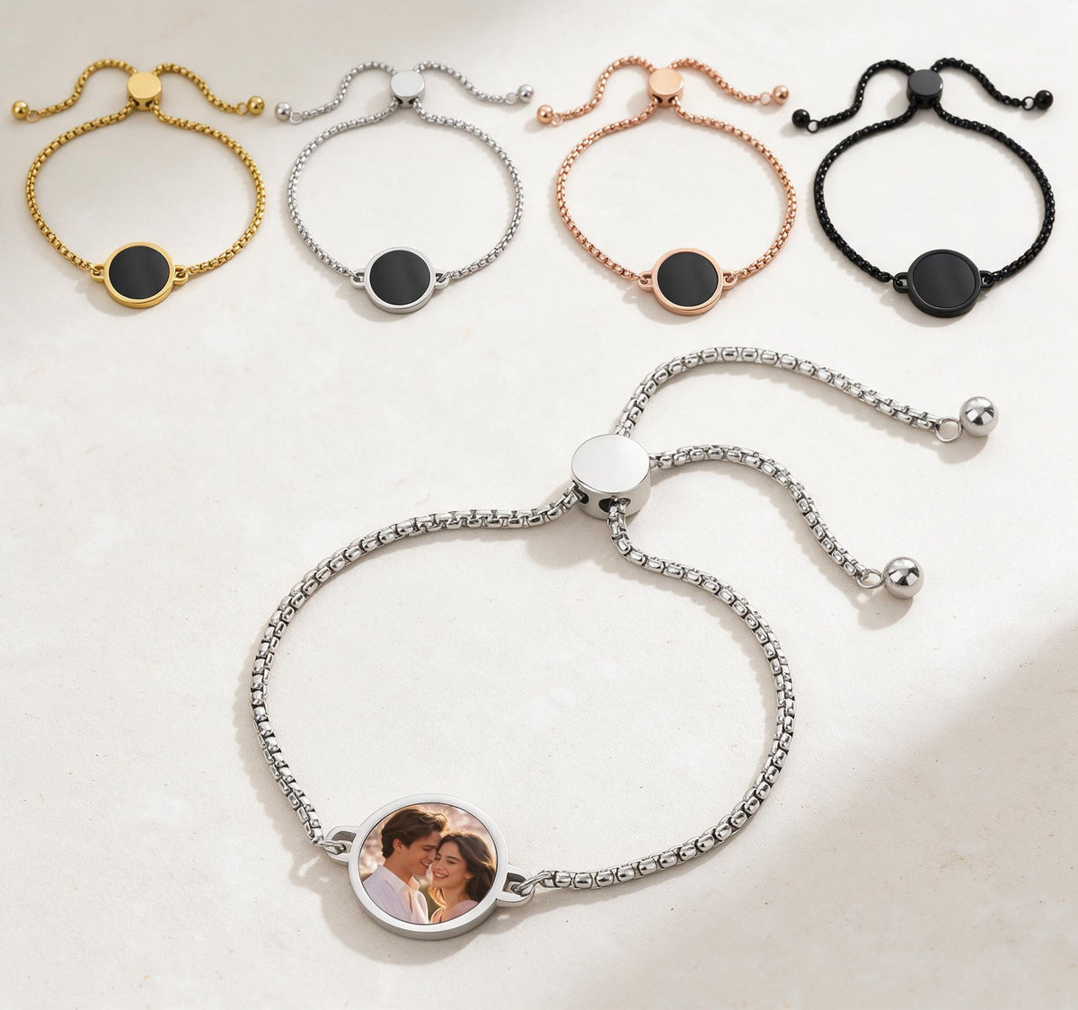 Personalized Heat Activated Hidden Photo Adjustable Bracelets for Women Men