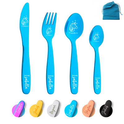 Personalized 6 Colors Unicorn Dinosaur Children's Stainless Steel Cutlery Set
