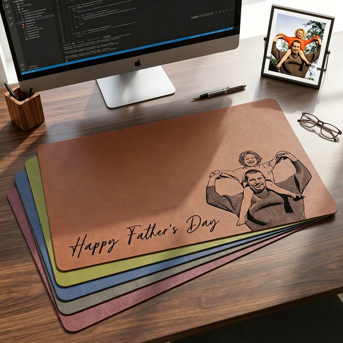 Personalized Photo Desk Mat Large Mouse Pad Custom Sketch Line Art Portrait Non-Slip Waterproof PU Leather Mat