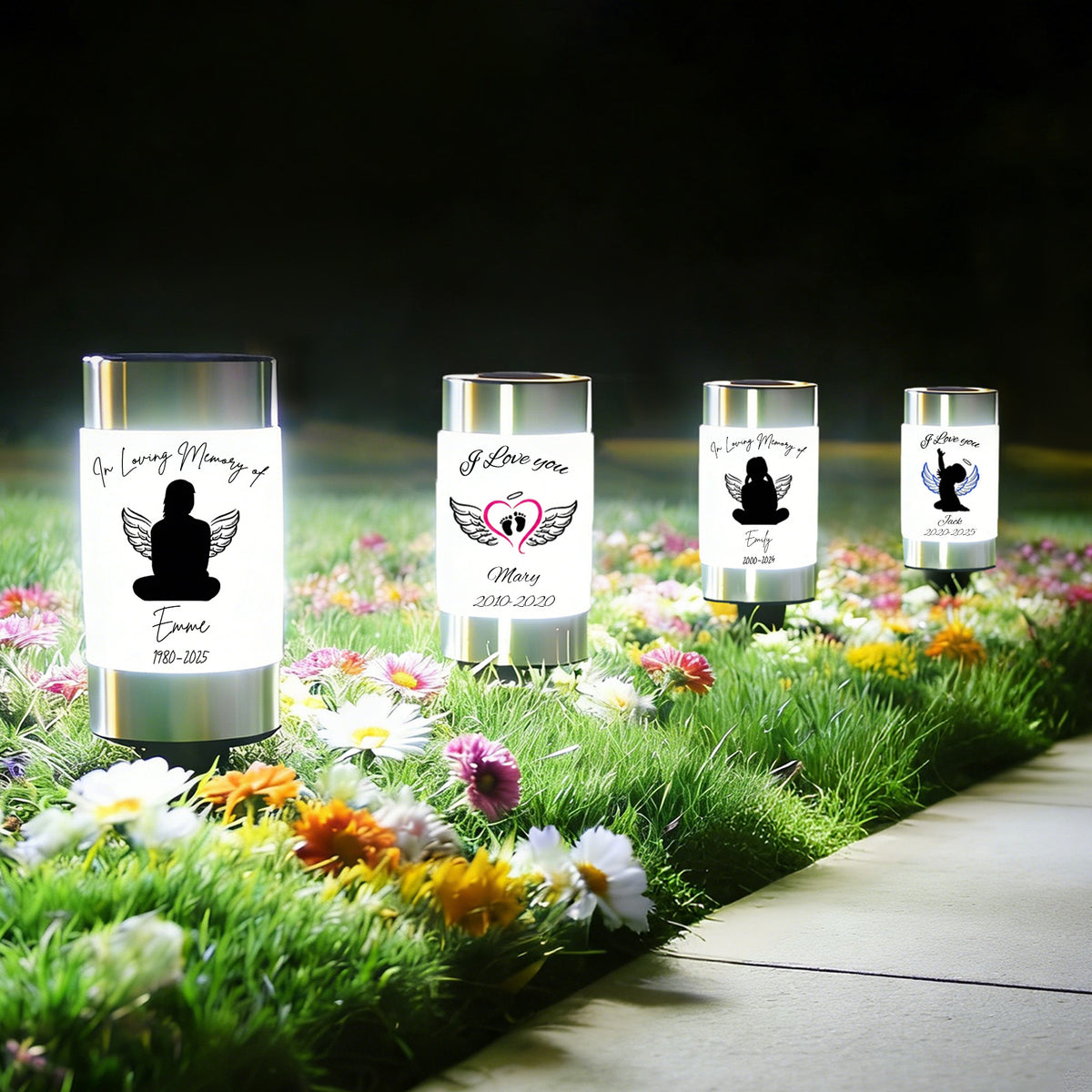 Personalized Solar Lights for Cemetery Custom Name & Date on Solar Light LED Waterproof Lamp for Outdoor Garden Balcony Yard Memorial Remembrance Gifts for Loved Ones Grave Decoration