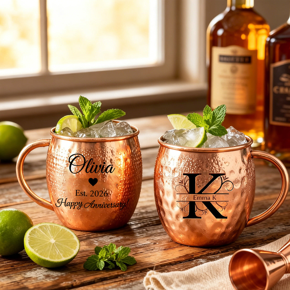 Personalized Moscow Mule Copper Mug 100% Pure Copper Mug Custom Engraved Initials and Name Large 16 oz Rustic Bar Drinkware Hammered Cocktail Cup Wedding Anniversary Birthday Xmas Gifts