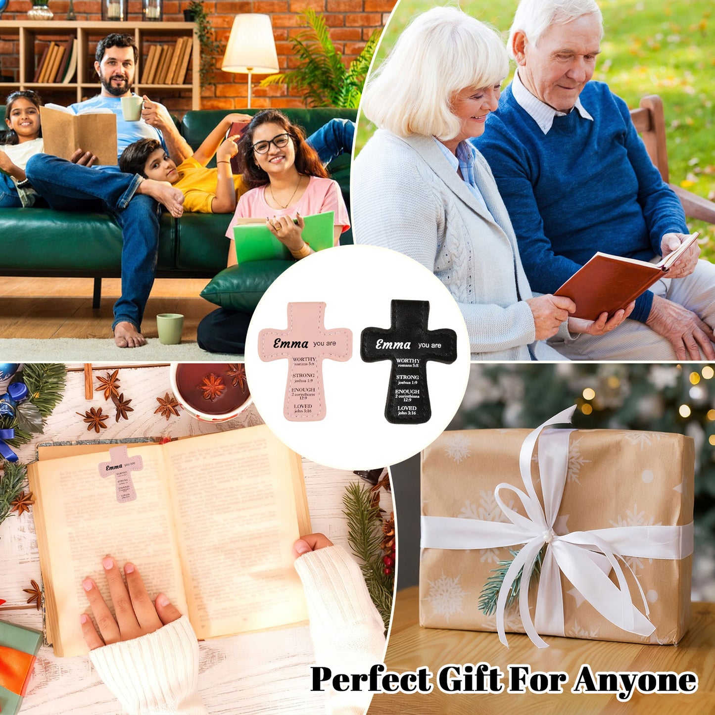 Personalized Magnetic Christian Bookmarks Custom PU Leather Bookmark with Name & Bible Verses Catholic Cross Book Marks Religious Gifts for Women Students Teachers Father Book Lovers