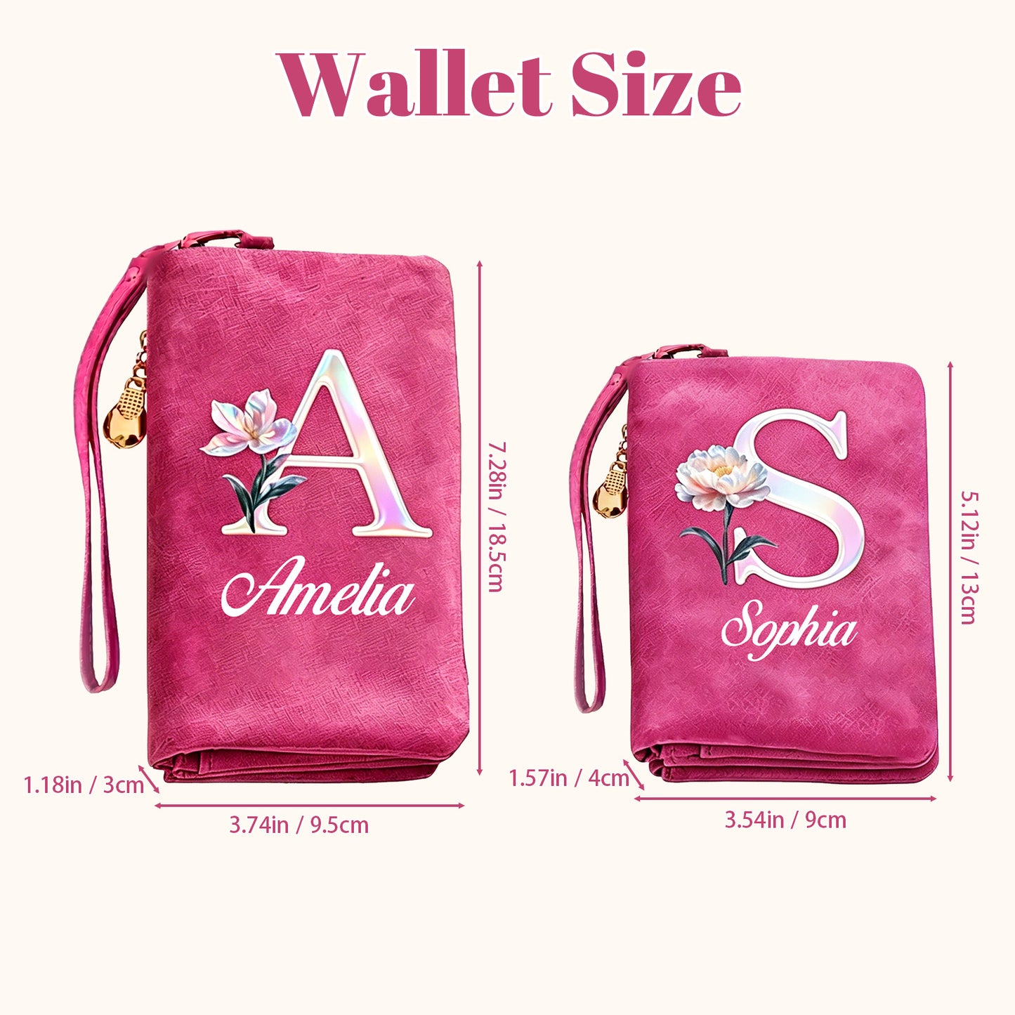 Personalized Wristlet Wallet for Women Custom Pearl Initial Birth Flower and Name PU Leather Wallet with Coin Pocket Id Window & Grip Hand Strap Mother's Day Birthday Gift for Mom Friends