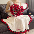 Custom Rose Flower Blanket with Embroidered Name - Personalized Red Crochet Bouquet Throw Blanket Gift for Birthday Wedding Valentine’s Day Mother's Day Christmas