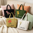 Personalized Birth Flower Corduroy Tote Bag for Women Custom Name Large Shoulder Bag with Zipper