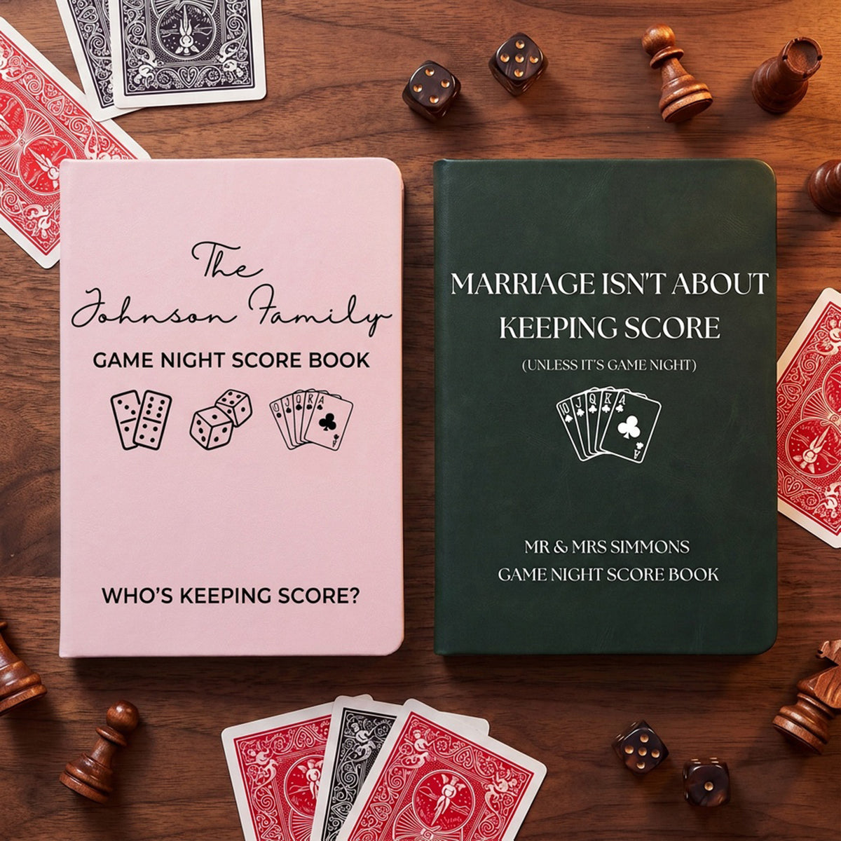 Personalized Game Night Score Book Custom Couple or Family Name Board Game Lover Gifts Leather Journal Funny Wedding Gift for Mr & Mrs 160 Pages Birthday Anniversary Engagement Xmas Gifts