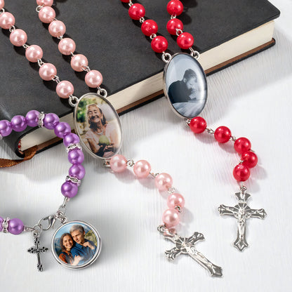 Personalized Photo Rosary Beads Necklace