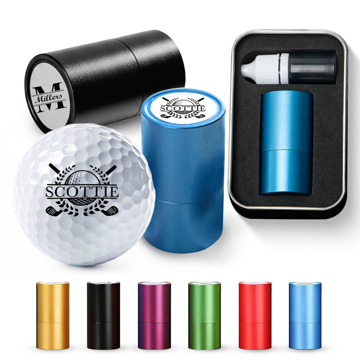 Personalized Large Golf Ball Stamp – 20 mm Logo with Metal Storage Case