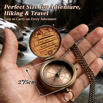 Personalized Engraved Compass with Wooden Box  Custom Brass Pocket Compass  with PU Leather Storage Pouch  for Camping Hiking Fishing  Vintage Antique Keepsake  Father's Day Birthday Xmas Gifts