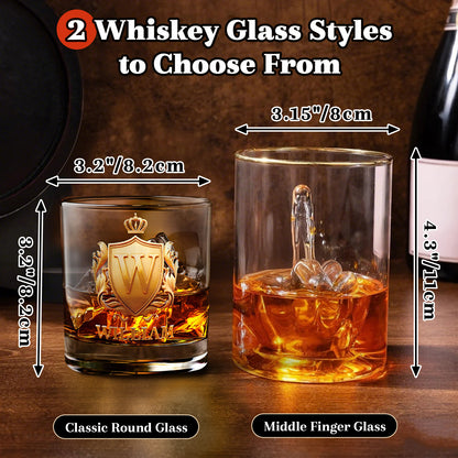 Personalized Golden Badge Whiskey Glass 10 oz Glass Glass for Scotch Bourbon Custom Initial and Name Gifts for Bartender Dad Husband Boyfriends Party Favor Birthday Father's Day Gifts