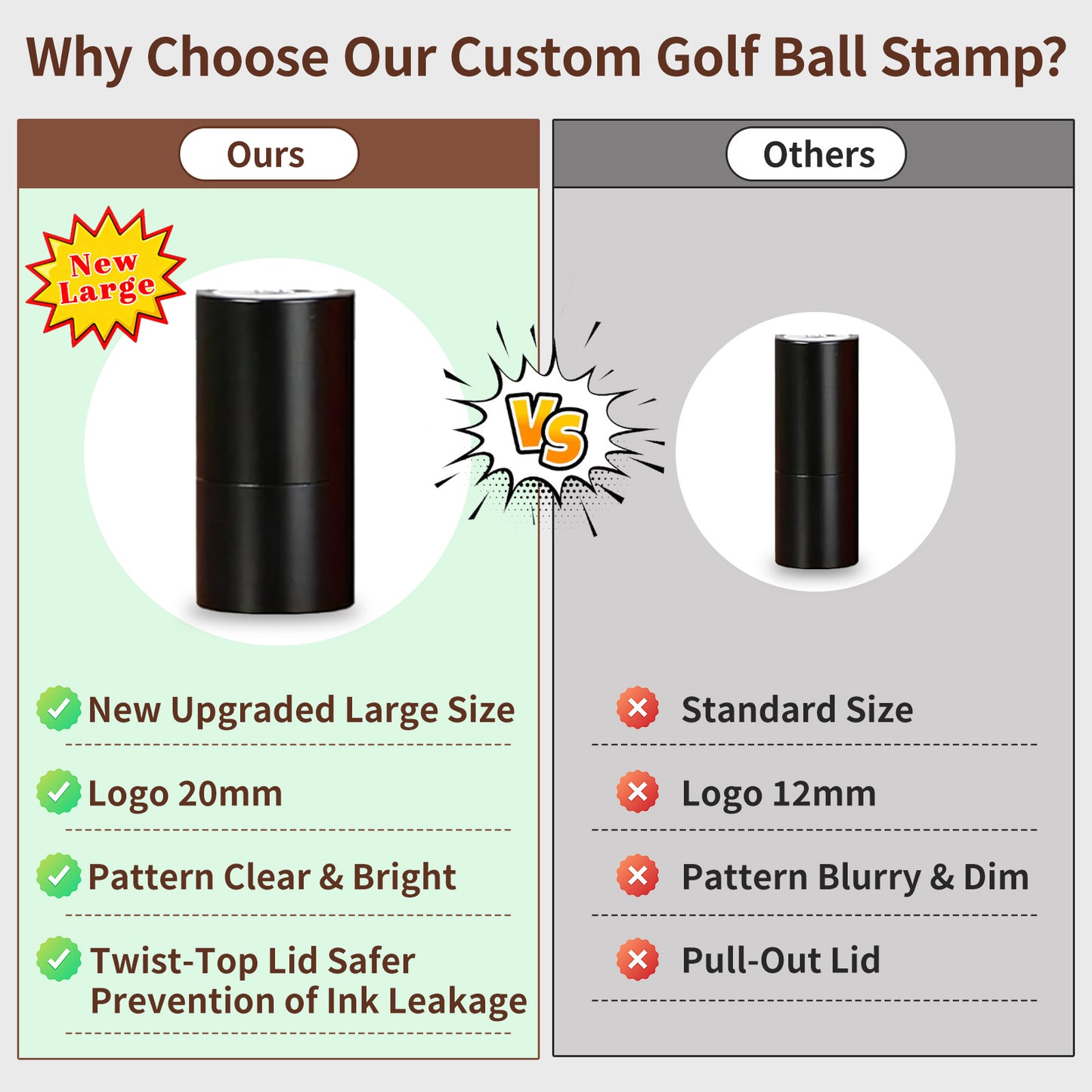 Personalized Large Golf Ball Stamp – 20 mm Logo with Metal Storage Case