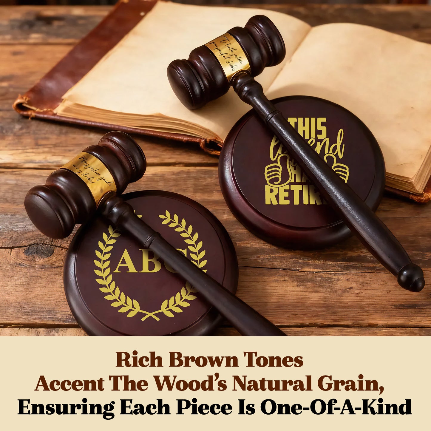 Personalized Judge Gavel and Sound Block Set Wooden Gavel Set Custom Engraved Name and Text Gift for Lawyers Judges Chairmen Retirement Law School Graduation Birthday Xmas Gifts