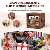 Personalized Photo Flip Box Custom Hand Crank Photo Album with Light & Name Anniversary Keepsake for Him & Her Gifts for Couple Family Christmas Day Father’s Day Wedding Birthday Gift