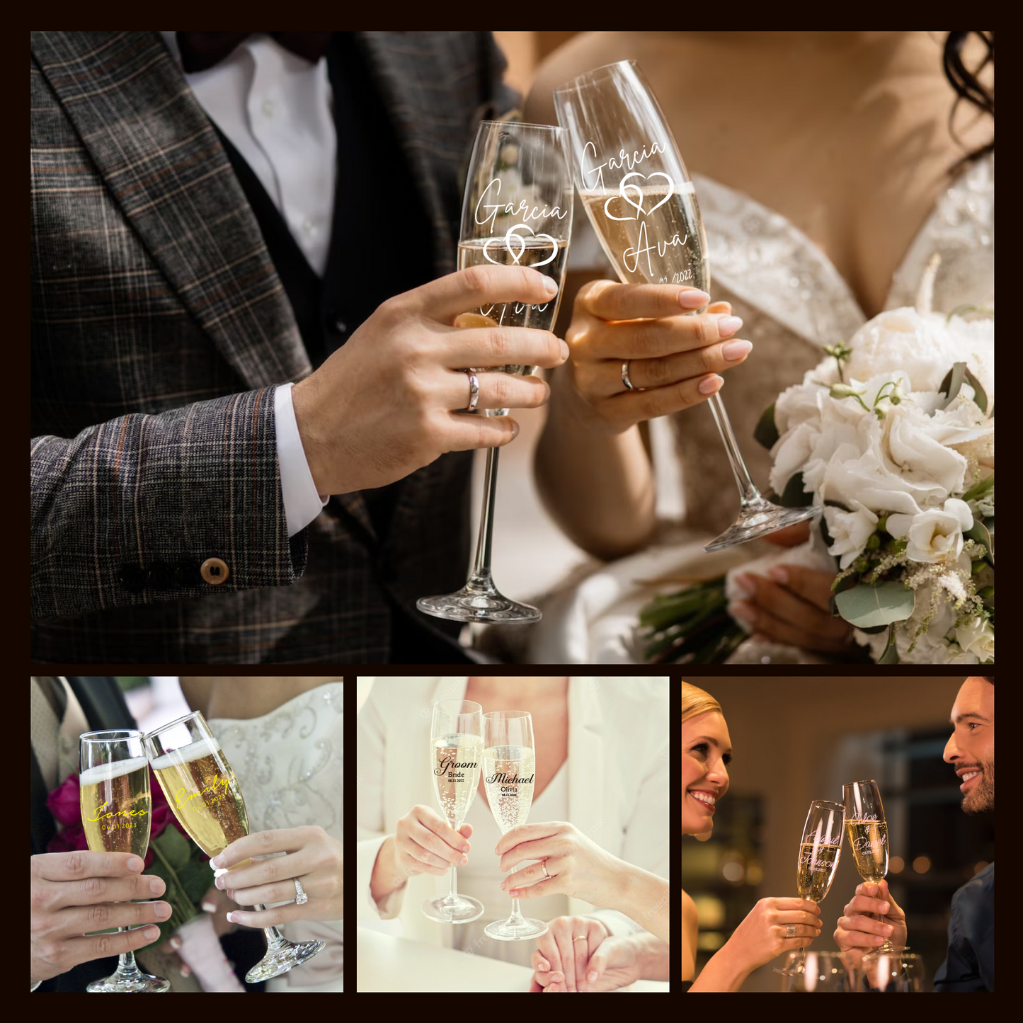 2 Pcs Custom Wedding Champagne Glasses