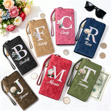 Personalized Wristlet Wallet for Women Custom Pearl Initial Birth Flower and Name PU Leather Wallet with Coin Pocket Id Window & Grip Hand Strap Mother's Day Birthday Gift for Mom Friends-xmj