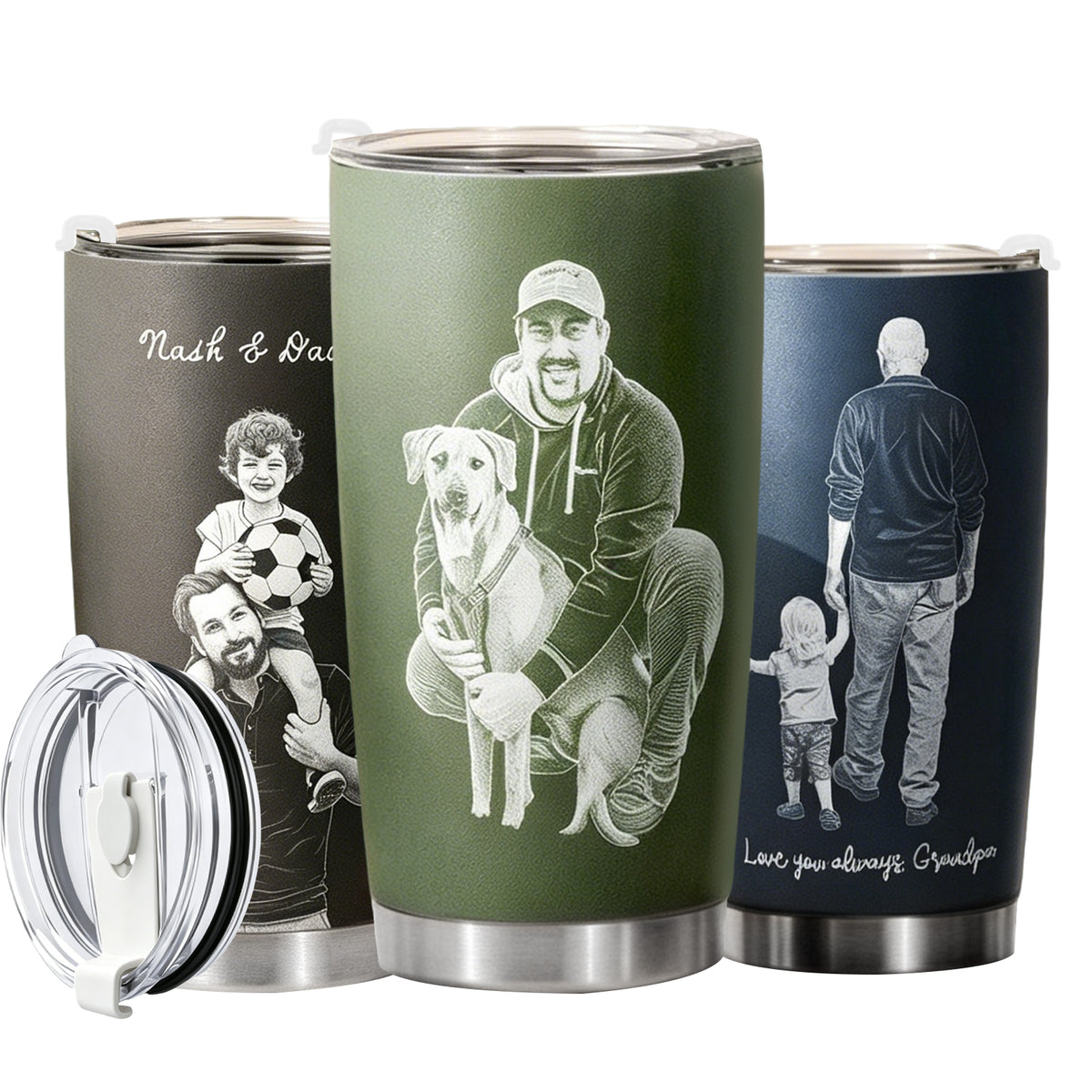 Personalized 20oz Tumbler with Engraved Picture & Text 20 Oz Stainless Steel Travel Tumbler Cup Mug Personalized Gifts for Father's Day Birthday Christmas Anniversary for Men Women Kids