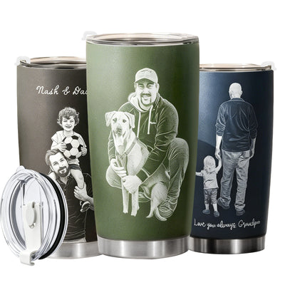 Personalized 20oz Tumbler with Engraved Picture & Text 20 Oz Stainless Steel Travel Tumbler Cup Mug Personalized Gifts for Father's Day Birthday Christmas Anniversary for Men Women Kids