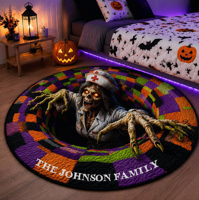 Personalized Halloween Optical Illusion Rug, Custom Family Name 3D Halloween Rug, Optical Illusion with Depth Pattern Non-Slip Soft Fabric