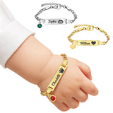 Personalized 18K Gold Plated Baby Name Bracelet Baby Id Protection Bracelet Adjustable Length Bracelet Baptism for Baby Birthstone Bracelets Gifts for Newborns Children New Parents