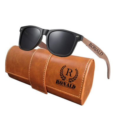 Personalized Wooden Sunglasses with Leather Box Walnut Wood Sunglasses with Dark Polarized Lenses for Men and Women with UVA & UVB Protection Custom Groomsmen Gift Set Unique Gift for Him