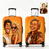 Personalized Luggage Cover Custom Comic Portrait from Photo Travel Accessories Double Sided Elastic Washable 18-32" Suitcase Protector Gifts Travel Lovers Couples Family Friends