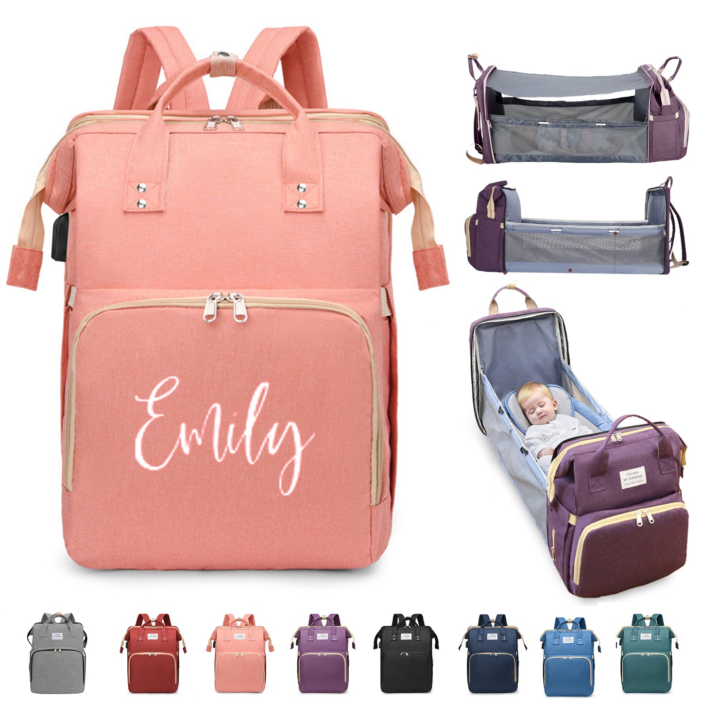 Personalized 3 in 1 Diaper Bag Backpack with Changing Station  Multifunctional Large Baby Diaper Bags for Boys & Girls Portable Custom Lightweight Changing Bag Newborn Baby Essential Gifts