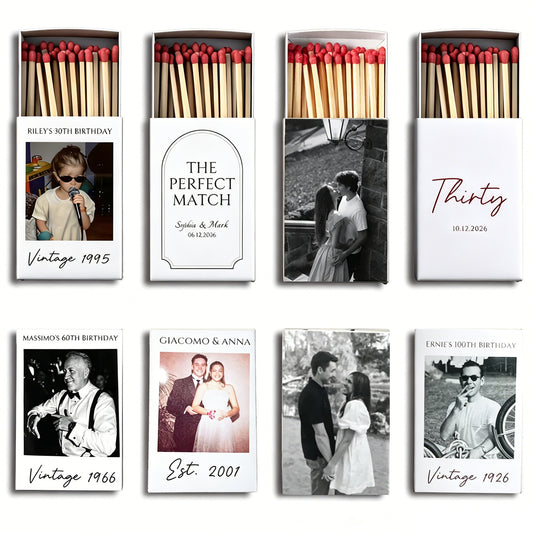 Fosforeras personalizadas, cajas de cerillas a granel con foto personalizada para regalos de cumpleaños, boda o compromiso