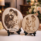 ELULAE Personalized Couple Photo Wood Decor Custom Engraved Portrait on Wood Slice with Display Stand Newlywed Gifts Idea Rustic Wall Art 5th Anniversary Wedding Engagement Gift for Couple