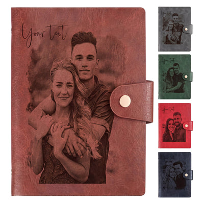 Personalized Photo Leather Journal Custom Engraved Photo or Logo 100% Genuine Leather Refillable A5 Size Diary Vintage Style for Business College Travel Work Gifts for Family Friends