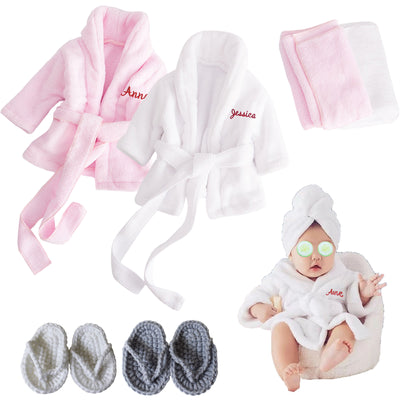 Personalized Baby Robe with Embroidery Name Custom Baby Bath Robe for Girls and Boys with Washcloth or Slippers Gift for Baby Showers Newborn Baby Gifts Birthday Gifts Baby Essentials(0-12 M)