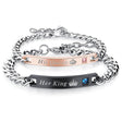 Personalized Matching Bracelets for Couple Engraving Name/Text 2 PCS Set Customized Metal Bracelet for Lover Custom Name Dainty Charm Bracelet for Men, Women Valentines Gift for Her Him Jewelry Set