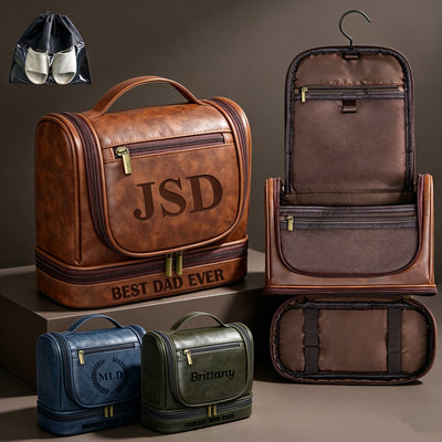 Personalized Hanging Travel Toiletry Bag PU Leather Waterproof Shaving Bag for Men and Women for Accessories Shampoo Full-size Container Toiletries for Groomsmen Husband