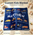 Personalized Construction Truck Blanket with Name – Soft Anti-Pilling Flannel Toddler Throw Gift for Kids