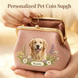 Personalized Floral Pet Photo Portable PU Leather Coin Purse with Name and Kiss Lock Travel Essential Birthday Gift for Dog Cat Pet Owner Lovers