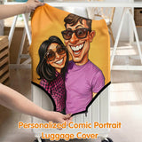 Personalized Luggage Cover Custom Comic Portrait from Photo Travel Accessories Double Sided Elastic Washable 18-32" Suitcase Protector Gifts Travel Lovers Couples Family Friends