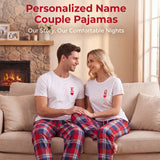 Personalized Matching Pajamas for Couple Custom Name T‑Shirt Pajama Set King Queen Poker Heart Print Scottish Plaid Design Gifts for Husband Wife Anniversary Wedding Valentine's Day Gifts