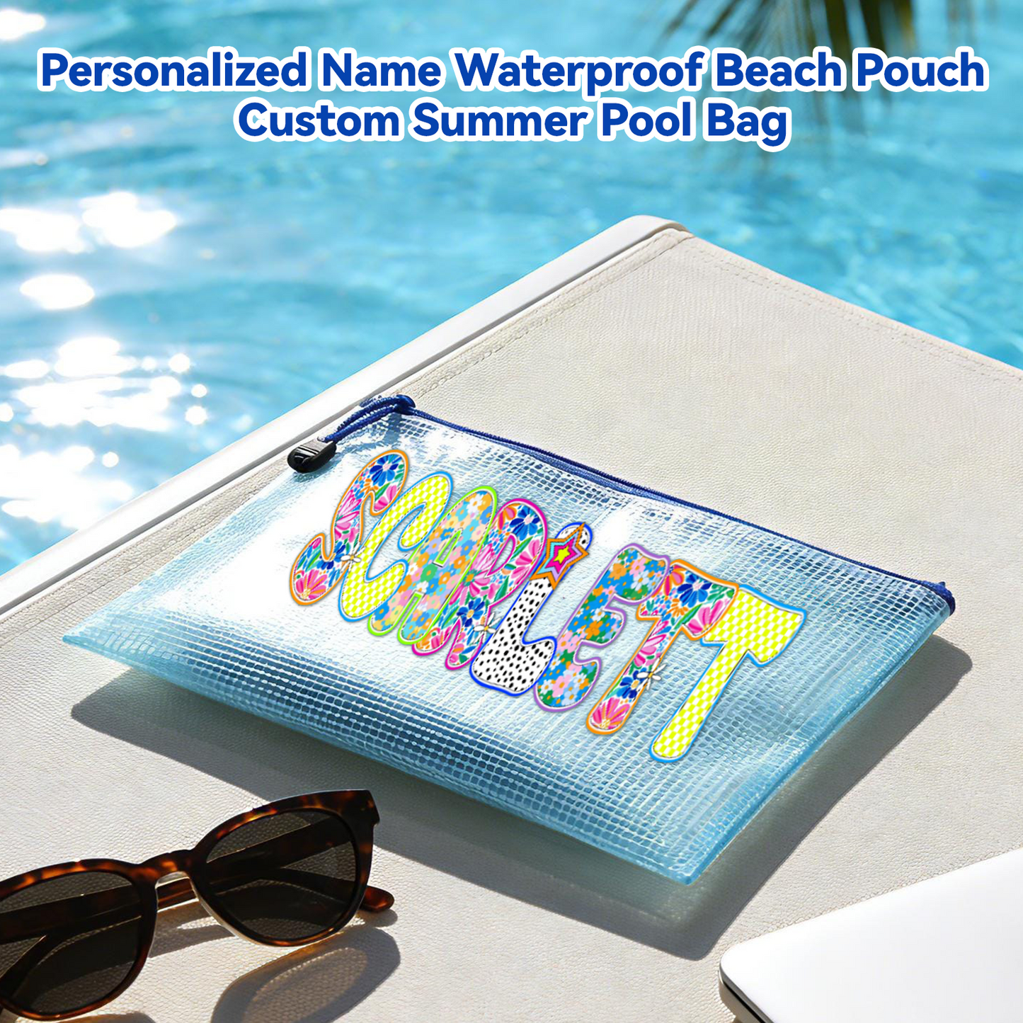 Personalized Beach Bag with Artistic Name Custom Pool Bag for Women Waterproof Beach Bag with Zipper Wet Dry Mesh Design Beach Pouch For Pool Beach Vacation Birthday Summer Party Travel