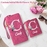 Personalized Wristlet Wallet for Women Custom Pearl Initial Birth Flower and Name PU Leather Wallet with Coin Pocket Id Window & Grip Hand Strap Mother's Day Birthday Gift for Mom Friends-xmj