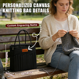UIDMEN Personalized Knitting Bag with Name Leather Patch Canvas Yarn Bag Yarn Holder for Crochet Lovers Pottery Tool Bag Art Supply Storage Student Artist Gift Mother's Day Gift Birthday Gifts
