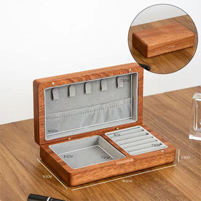 Personalized Wooden Jewelry Box, Travel Jewelry Case, Large Storage, Ring Compartments, Built in Necklace Hooks