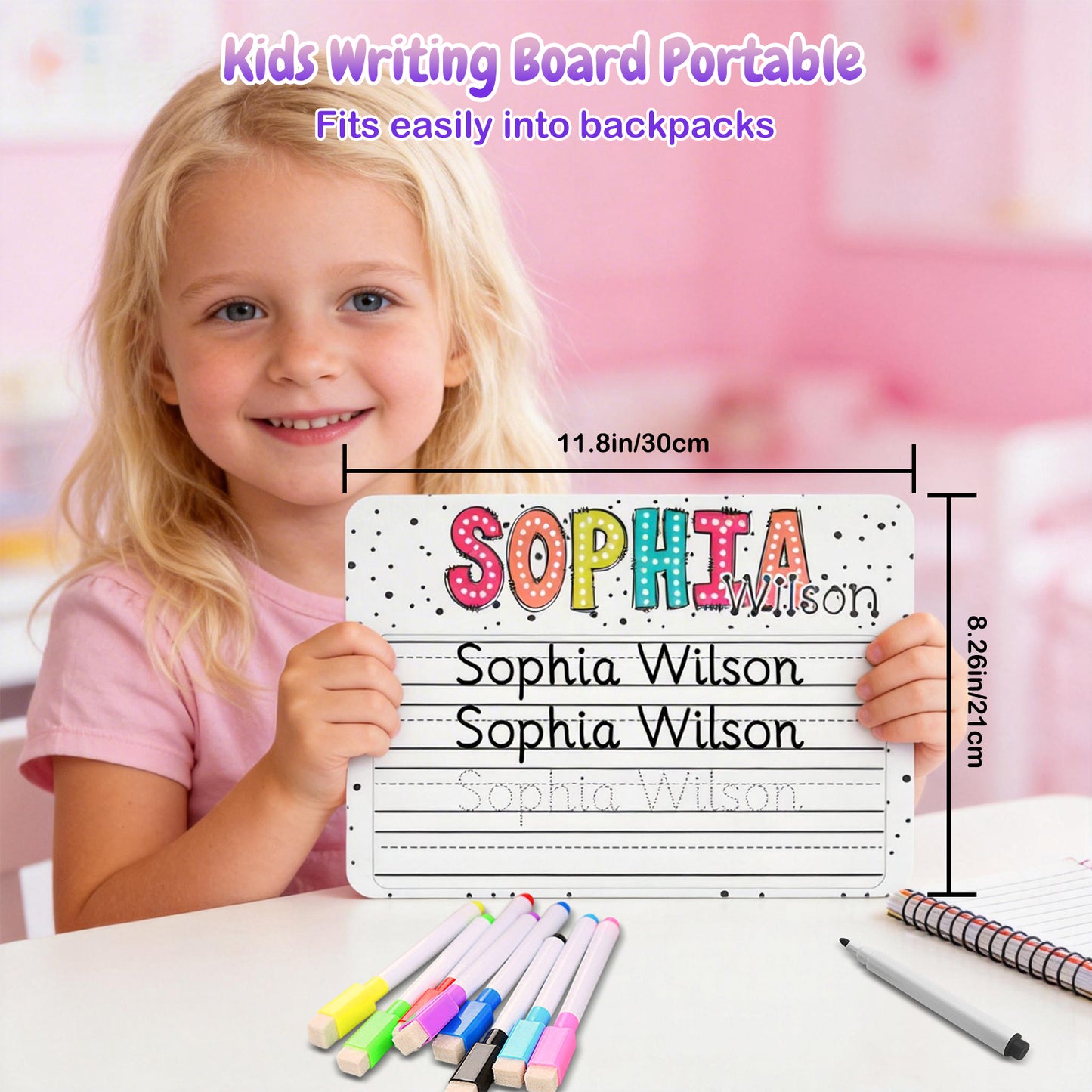 Personalized Name Practicing Board for Kids Cusotm Name Tracing Whiteboard with Dry-Erase Pen Back-to-School Gift for 3 4 5 Years Old Preschoolers Toddler Name Learning Handwriting