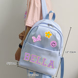 Personalized Backpack with Patches Custom Name Travel Bag Chenille Letter Patches Preppy Backpack Back to School Backpack Large Capacity Daycare Bag Birthday Gift Personalized Gift 10*5*13"