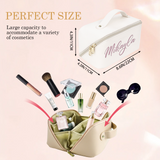 Personalized Large Capacity Cosmetic Bag Embroidered Makeup Bag with Name Portable Waterproof PU Leather Makeup Bag with Divider and Handle Travel Makeup Bag Gifts for Women Mom Bridesmaids (Embroidery)