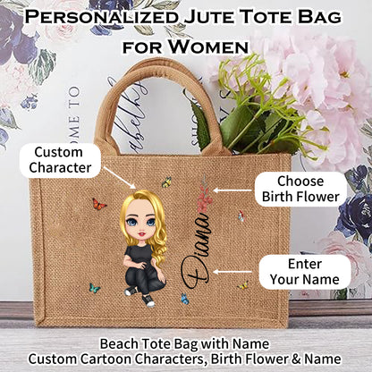 The Signature Character Jute Tote | Custom Name & Cartoon Portrait