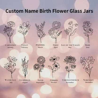 Custom Name Glass Cup with Birth Flower