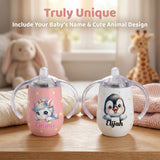 Personalized Insulated Sippy Cup for Toddlers Custom Cute Animal and Name Baby's First Straw Cup Training Cup with Handle BPA Free, 6m+ 10 oz/300ml Birthday Baby Shower Xmas Gifts