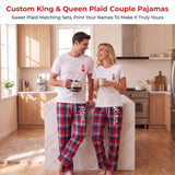 Personalized Matching Pajamas for Couple Custom Name T‑Shirt Pajama Set King Queen Poker Heart Print Scottish Plaid Design Gifts for Husband Wife Anniversary Wedding Valentine's Day Gifts