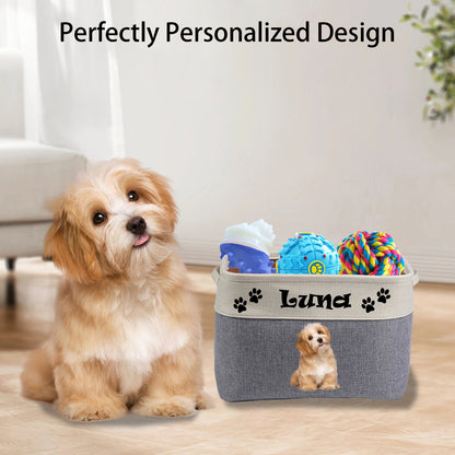 Personalized Dog Toy Basket, Custom Dog Toy Box with Pet's Name & Photo