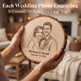 ELULAE Personalized Couple Photo Wood Decor Custom Engraved Portrait on Wood Slice with Display Stand Newlywed Gifts Idea Rustic Wall Art 5th Anniversary Wedding Engagement Gift for Couple