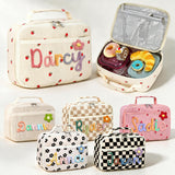 Personalized Insulated Lunch Bag Box for Girls Custom Lunch Bag with Name & Flower Portable Preppy Lunchbox Bag for Teens Girls Reusable lunchboxes for School Travel Picnic Birthday Gifts
